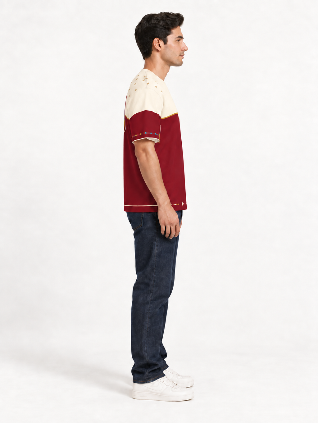 Ivory Crimson Frame Boxy Cotton T-Shirt — side model styling illustration