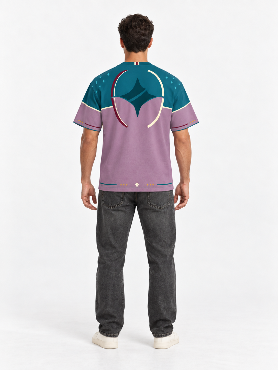 Lagoon Orchid Boxy Cotton T-Shirt — back model styling illustration