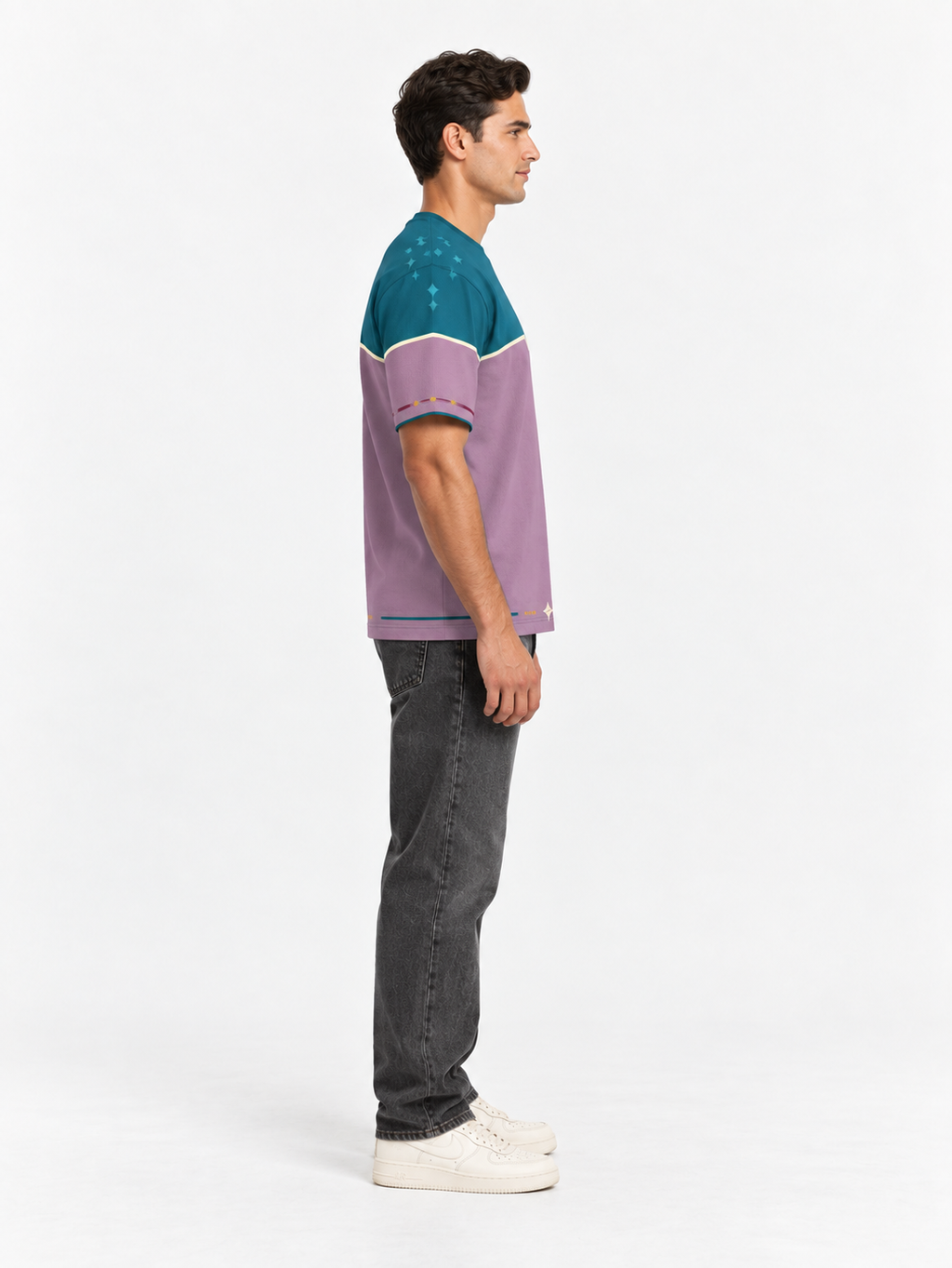 Lagoon Orchid Boxy Cotton T-Shirt — side model styling illustration