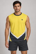 Lemon Asphalt sleeveless cotton T-shirt – front on-model styling illustration