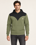 Lichen Black Pavilion Nero Ponte Hoodie, front on-model AI styling illustration