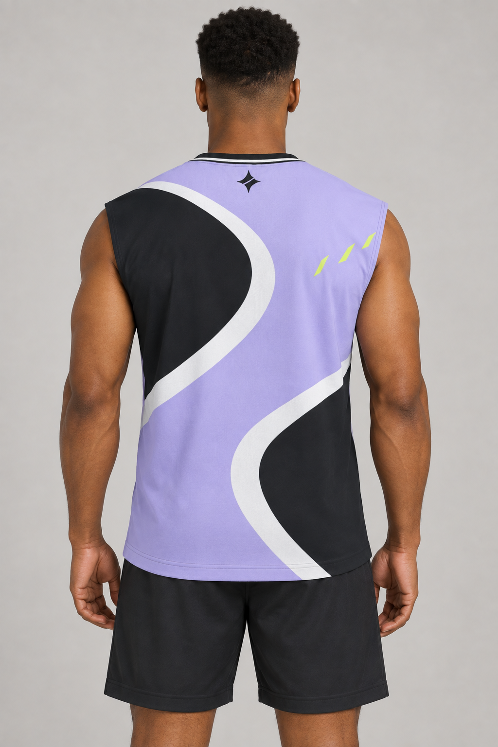 Lilac Carbon sleeveless cotton T-shirt – back on-model styling illustration