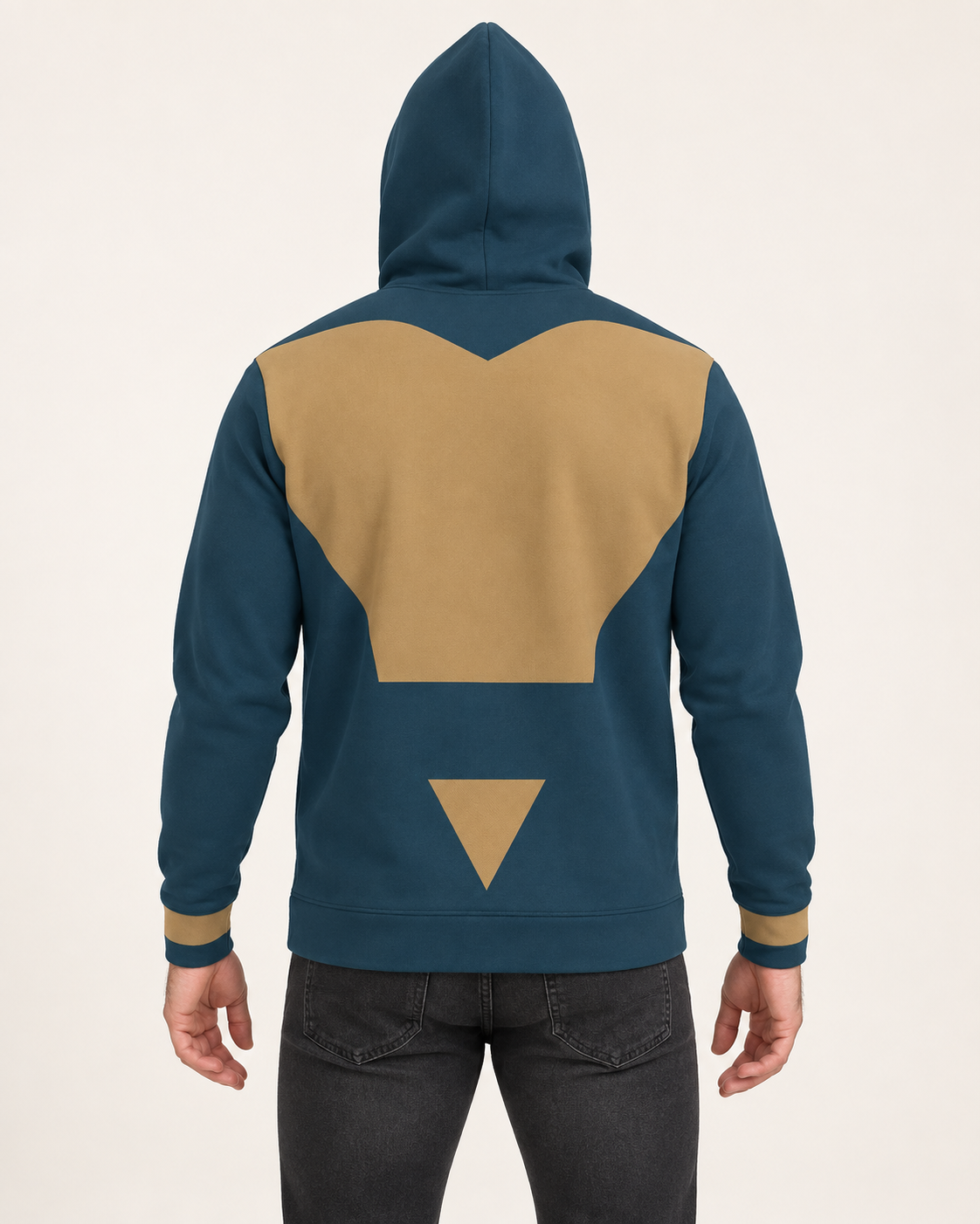 Marine Bronze Tension Nero Ponte Hoodie, back on-model AI styling illustration