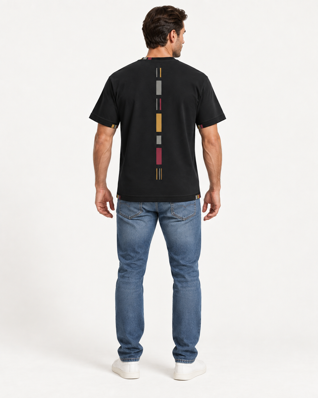 Midnight Cadence boxy cotton T-shirt — back on-model digital styling illustration