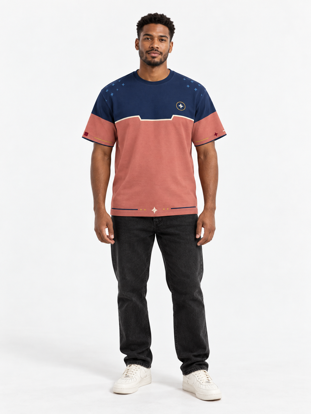 Midnight Coral Boxy Cotton T-Shirt — front model styling illustration