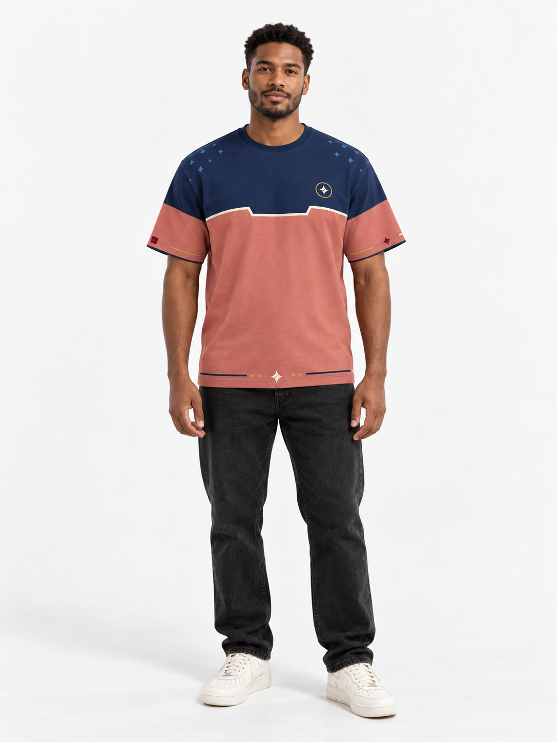 Midnight Coral Boxy Cotton T-Shirt — front model styling illustration