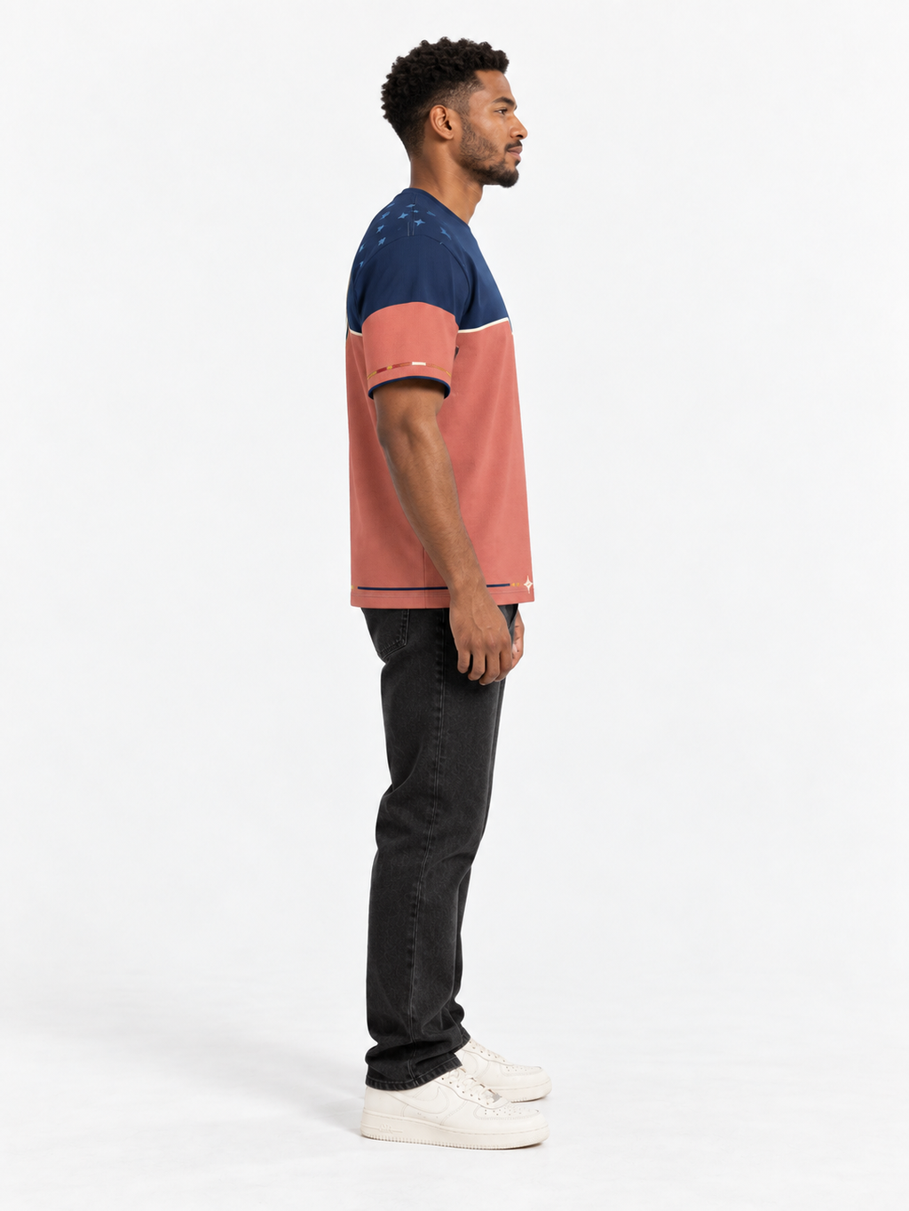 Midnight Coral Boxy Cotton T-Shirt — side model styling illustration
