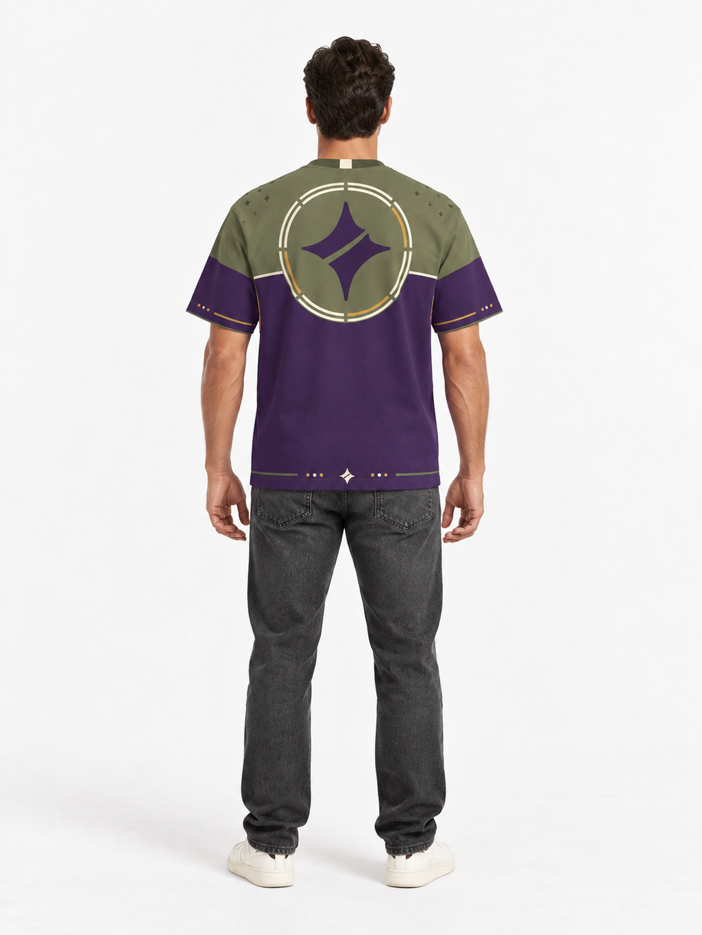 Olive Amethyst Boxy Cotton T-Shirt — back model styling illustration