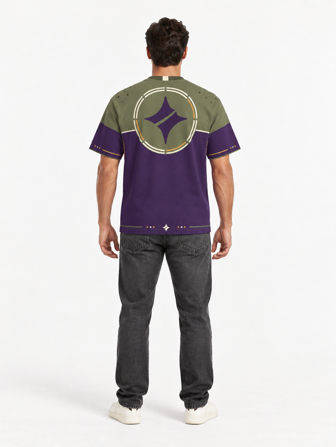 Olive Amethyst Boxy Cotton T-Shirt — back model styling illustration