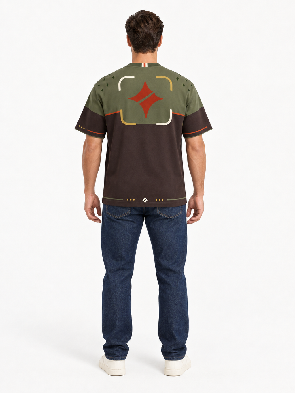 Olive Ember Frame Boxy Cotton T-Shirt — back model styling illustration