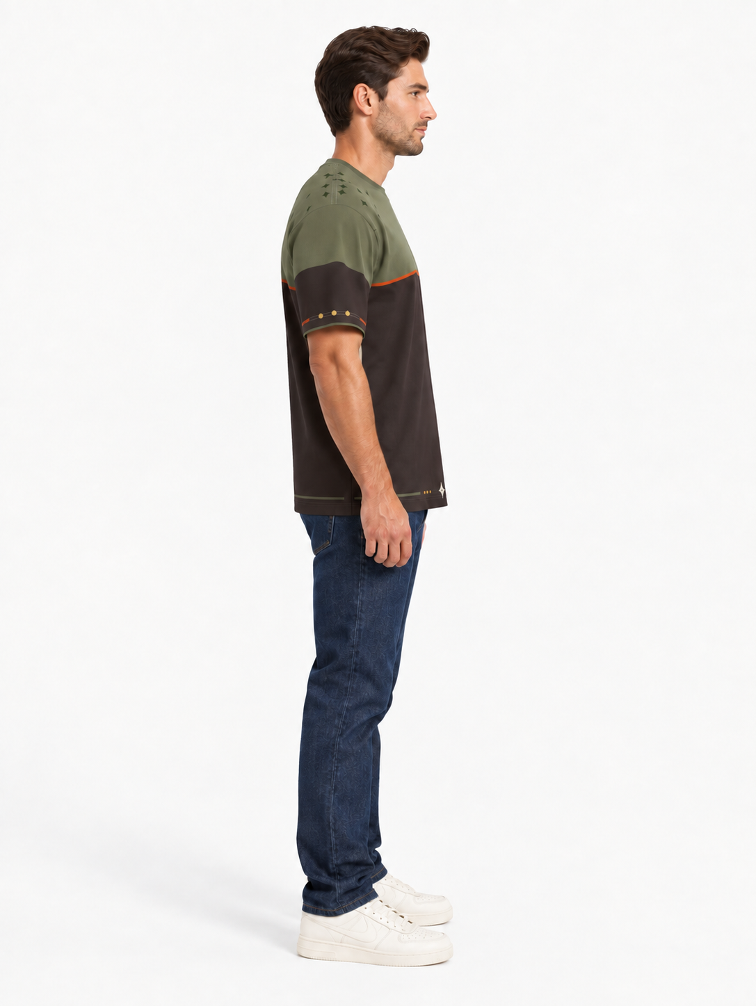 Olive Ember Frame Boxy Cotton T-Shirt — side model styling illustration