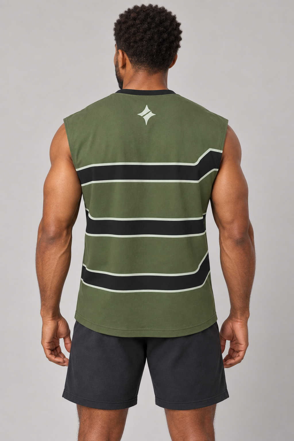 Olive Ink sleeveless cotton T-shirt – back on-model styling illustration