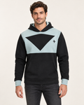 Onyx Glacier Triangle Nero Ponte Hoodie, front on-model AI styling illustration