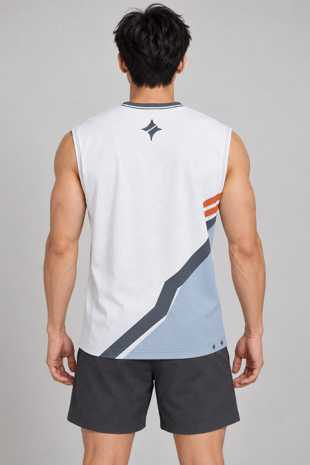Pearl Circuit sleeveless cotton T-shirt – back on-model styling illustration