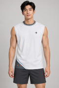 Pearl Circuit sleeveless cotton T-shirt – front on-model styling illustration