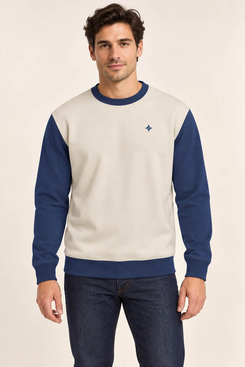 Pearl Cobalt Nero Ponte sweatshirt — front model styling illustration