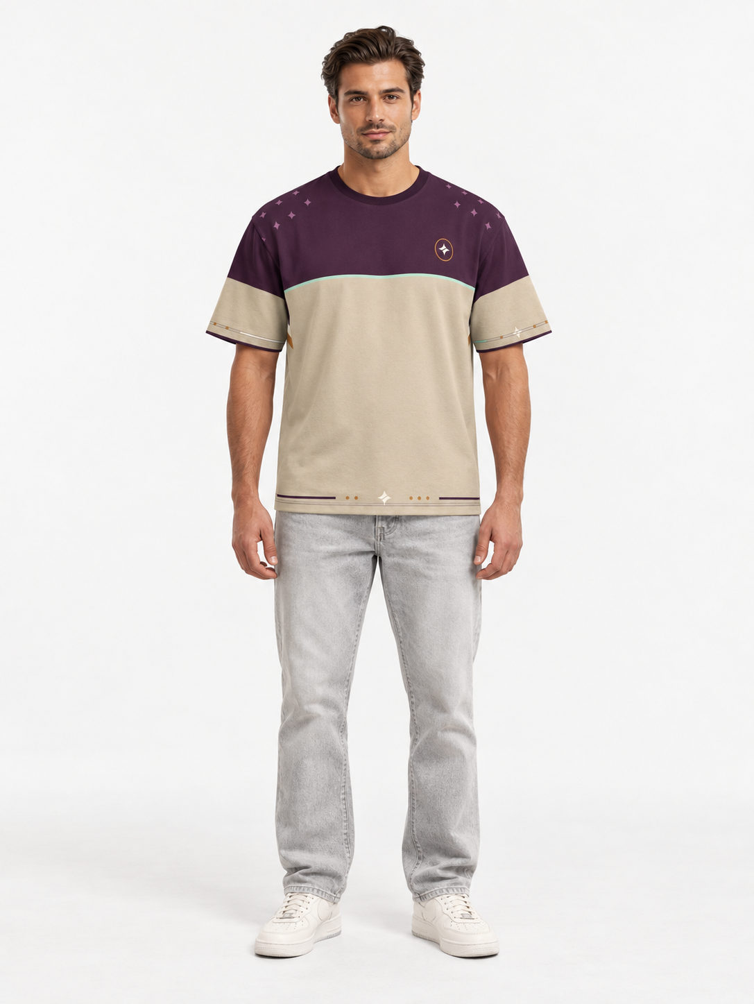 Plum Parchment Boxy Cotton T-Shirt — front model styling illustration