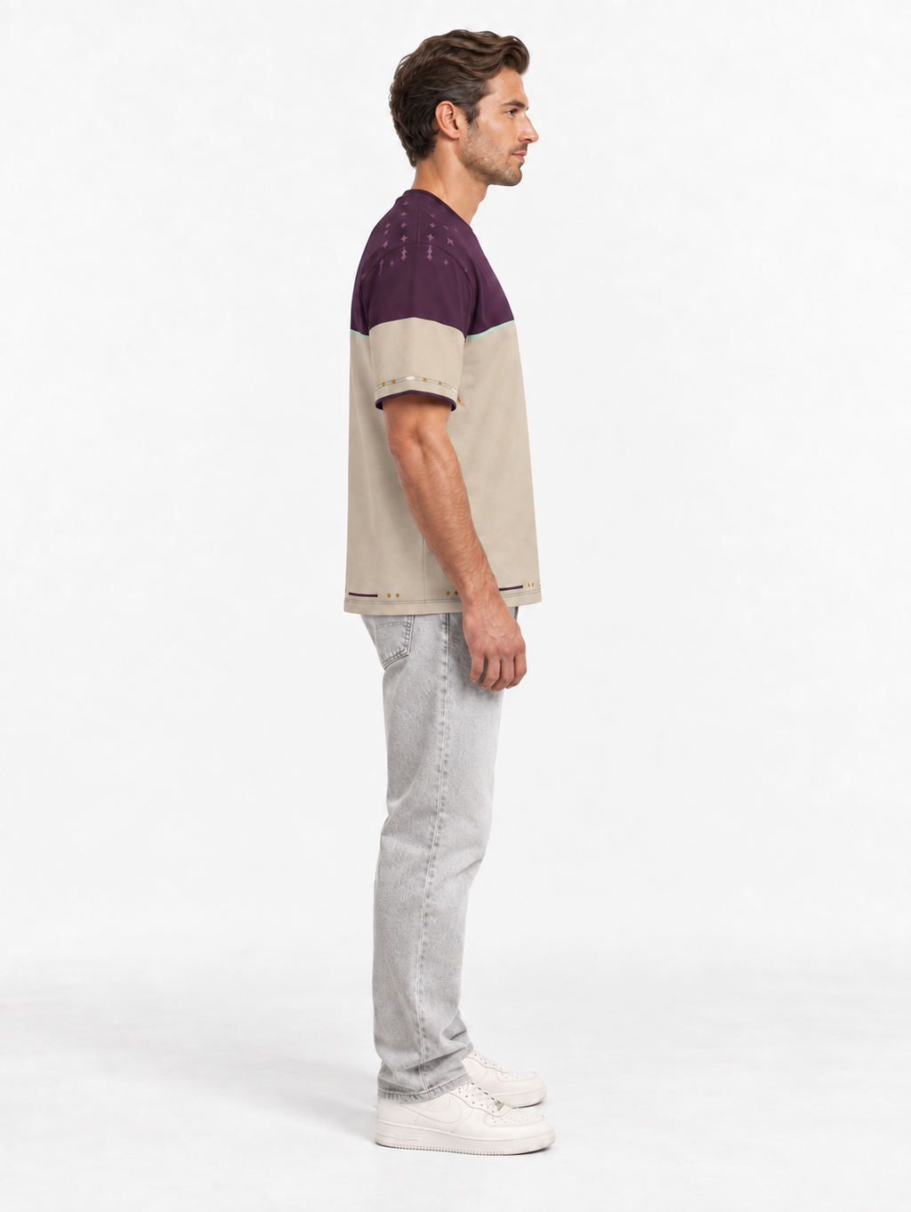 Plum Parchment Boxy Cotton T-Shirt — side model styling illustration