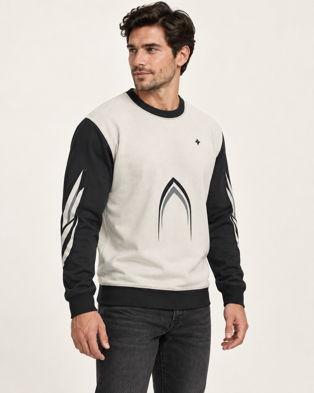 porcelain onyx vault men's sweatshirt side view. AI-generated digital styling illustration.
