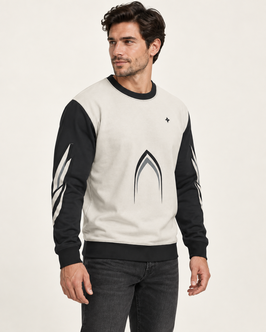 porcelain onyx vault men's sweatshirt side view. AI-generated digital styling illustration.