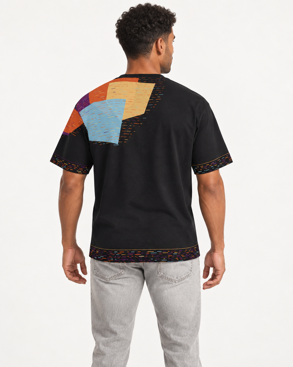 Prism Nocturne boxy cotton T-shirt — back on-model digital styling illustration