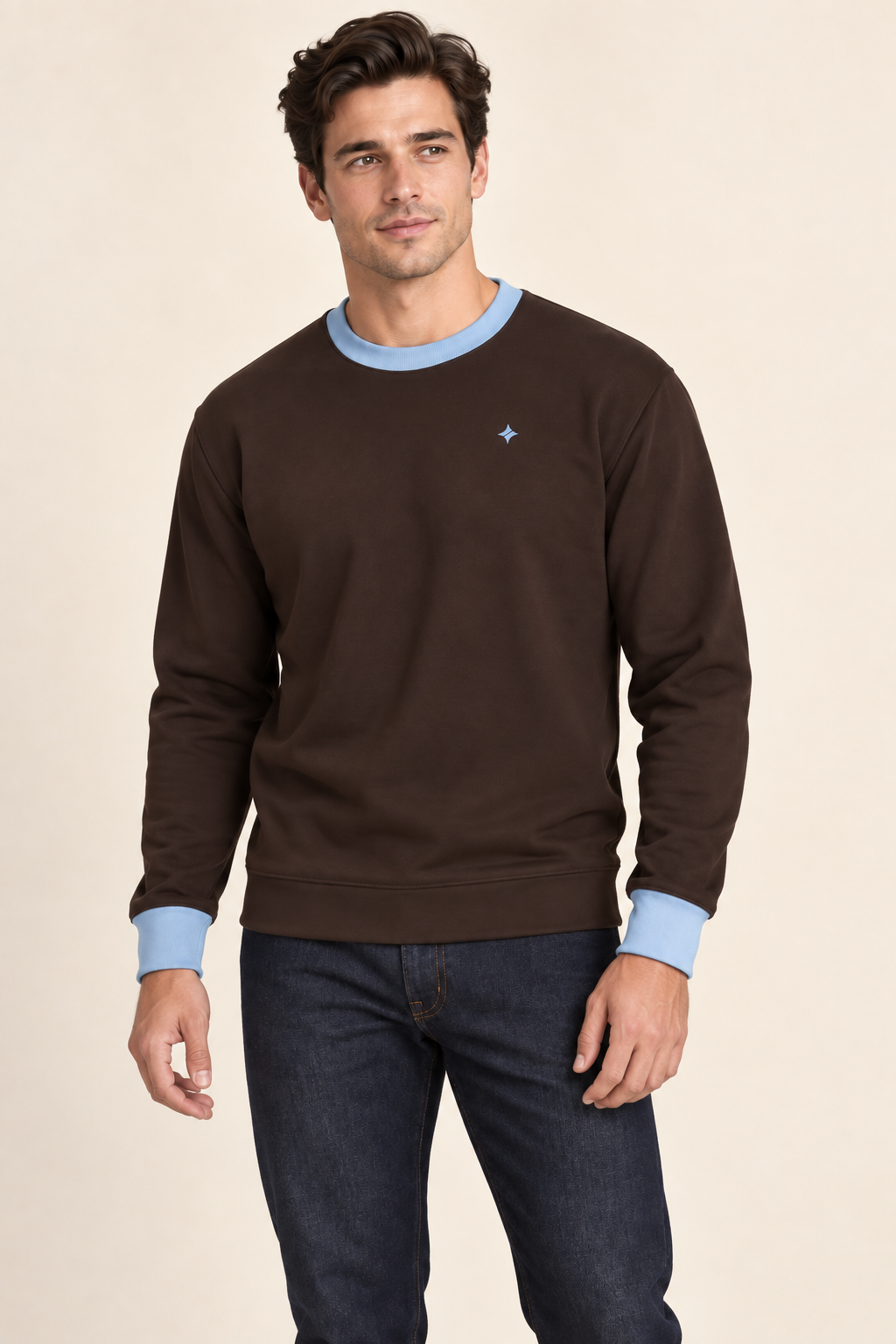 Espresso Glacier sweatshirt — AI-generated angle styling illustration
