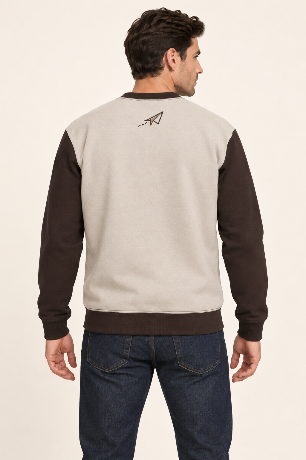 Men's Nero Ponte Sweatshirt — Oyster Espresso by UNIKCOSA — back model view; AI-generated digital styling illustration