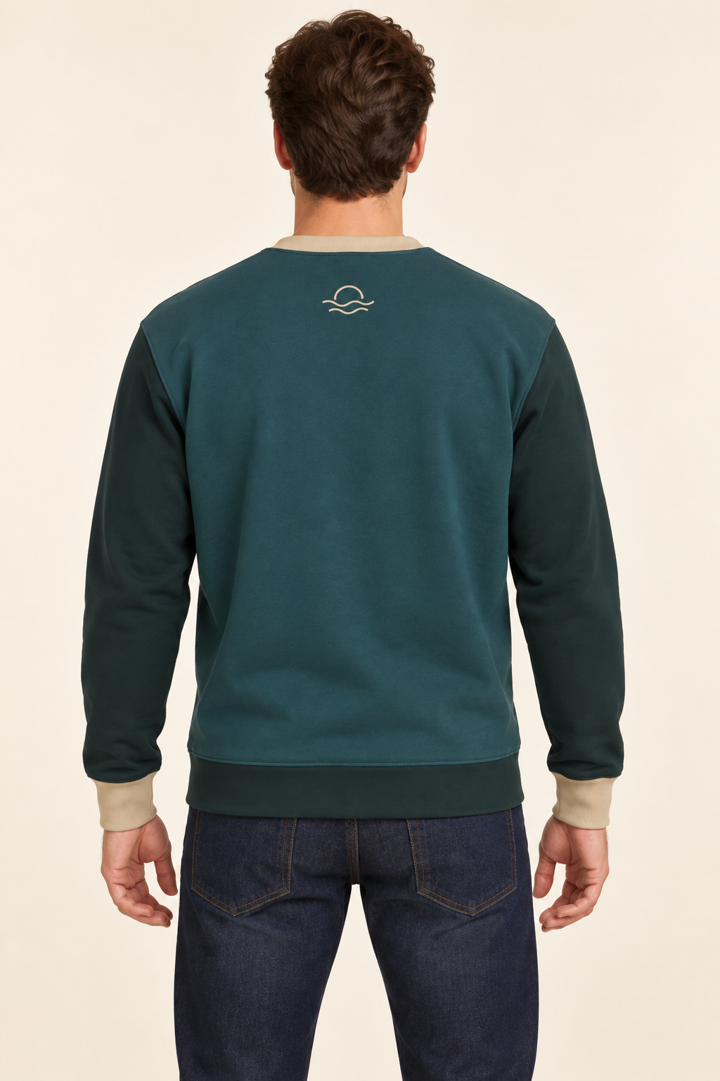 Petrol Sandstone men's sweatshirt — back AI styling illustration