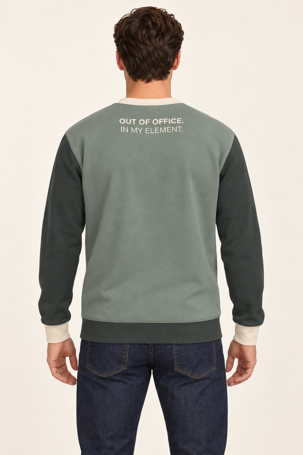 Mineral Sage men's sweatshirt — back AI styling illustration