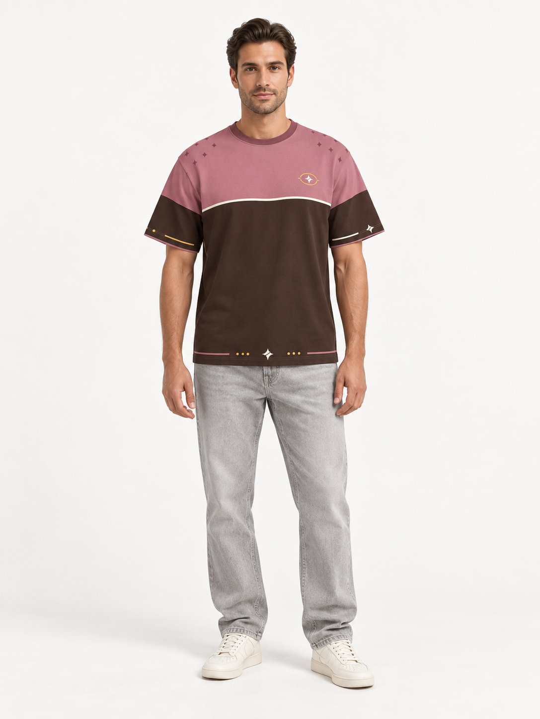 Rosewood Orbit Boxy Cotton T-Shirt — front model styling illustration