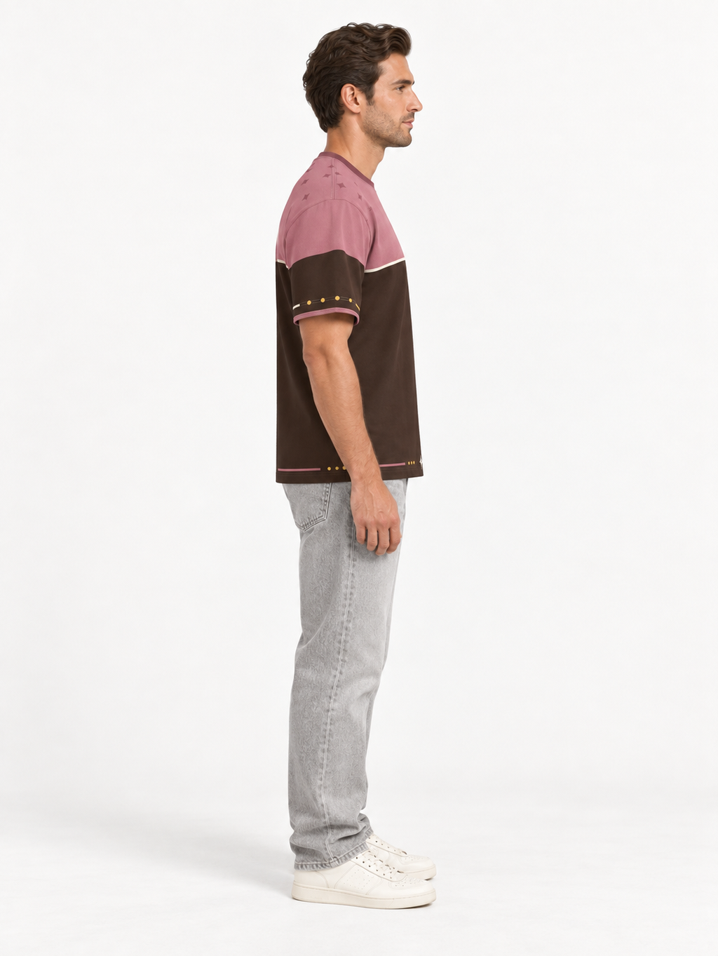 Rosewood Orbit Boxy Cotton T-Shirt — side model styling illustration