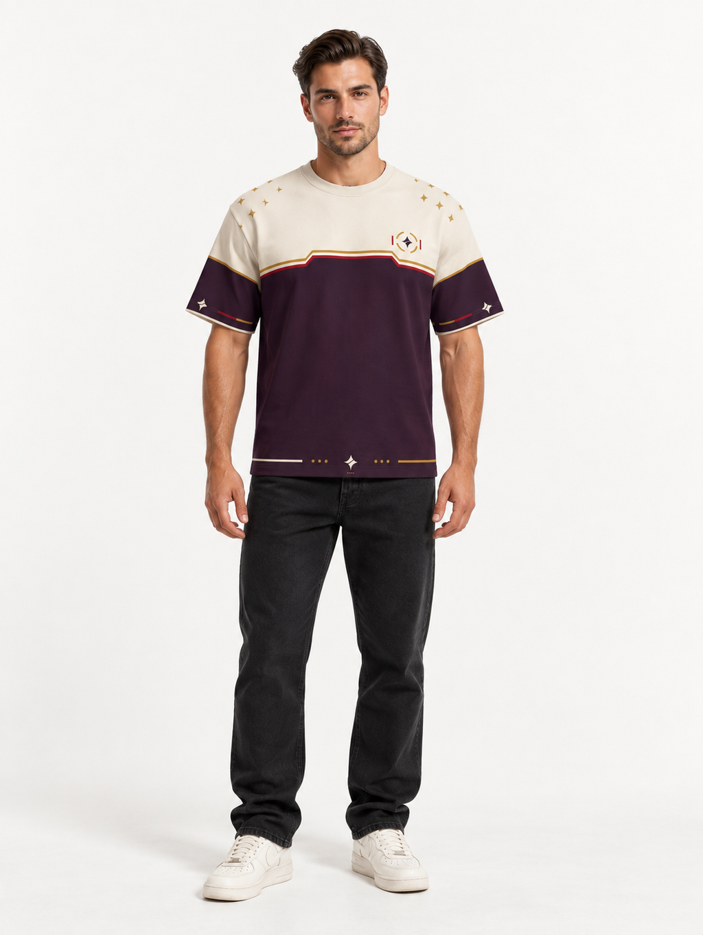 Royal Finale Boxy Cotton T-Shirt — front model styling illustration