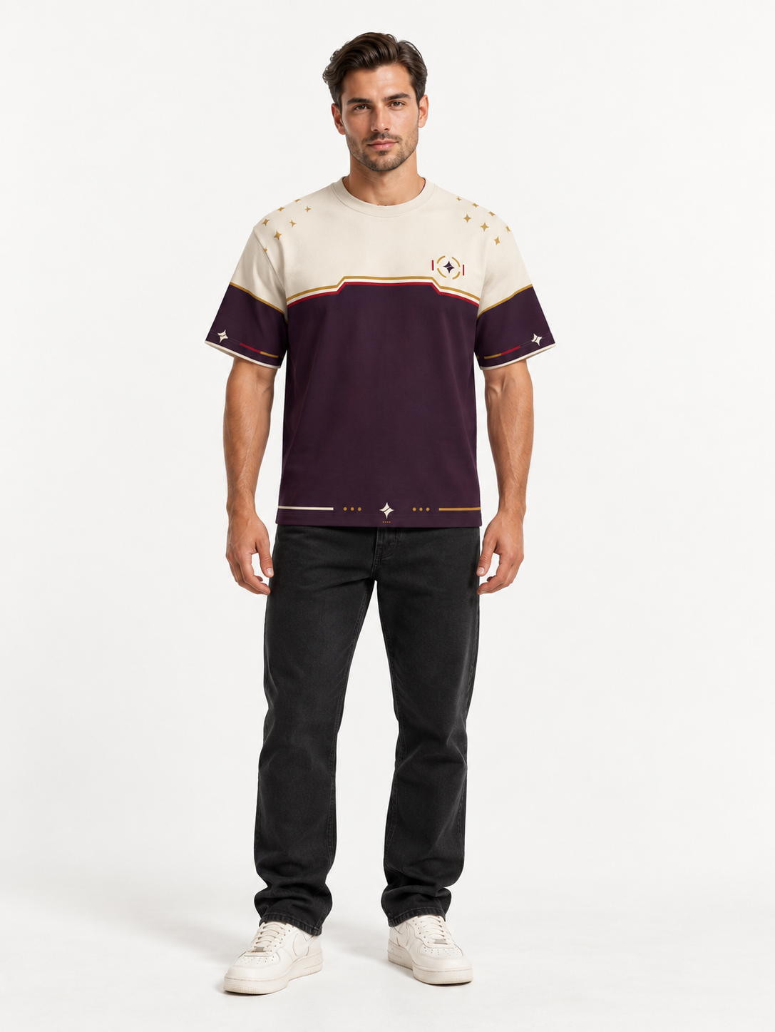 Royal Finale Boxy Cotton T-Shirt — front model styling illustration