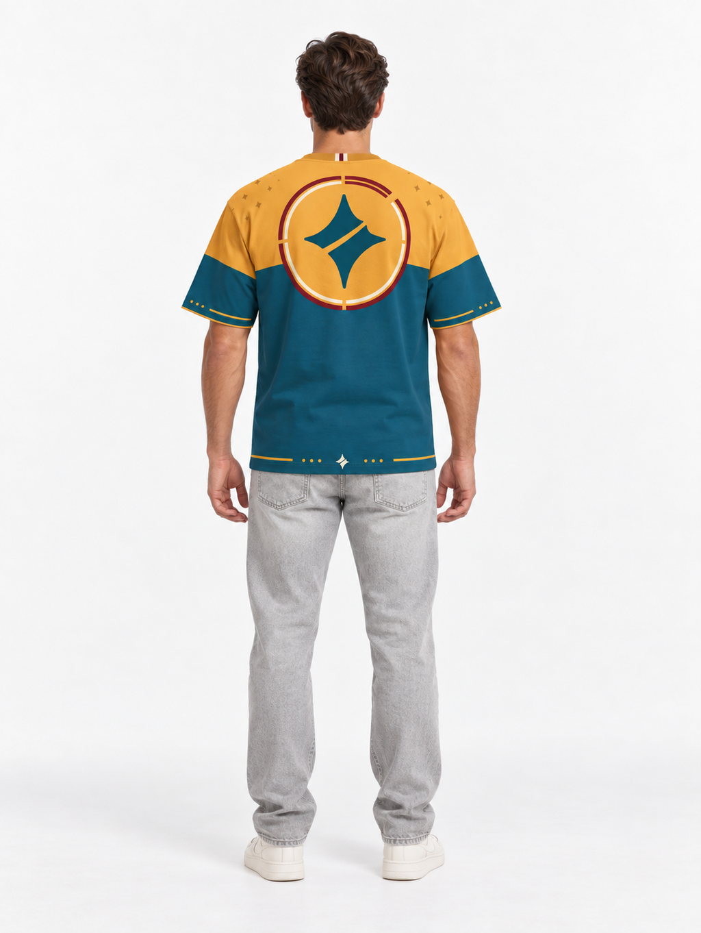 Saffron Tide Boxy Cotton T-Shirt — back model styling illustration