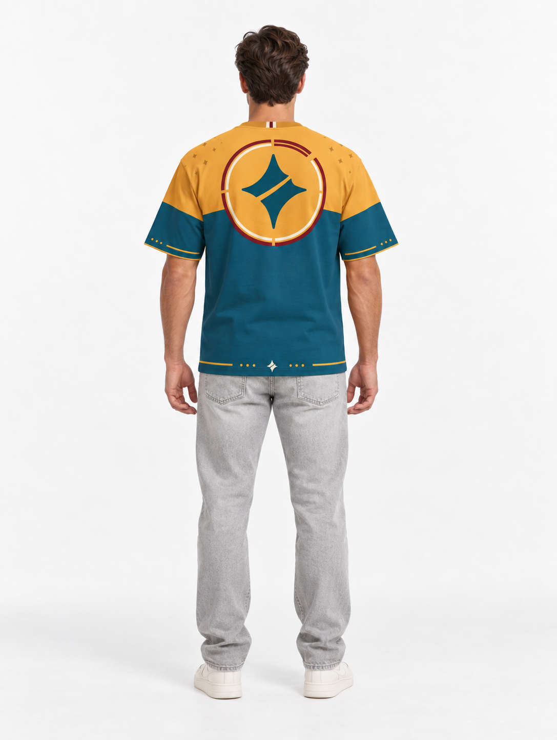 Saffron Tide Boxy Cotton T-Shirt — back model styling illustration
