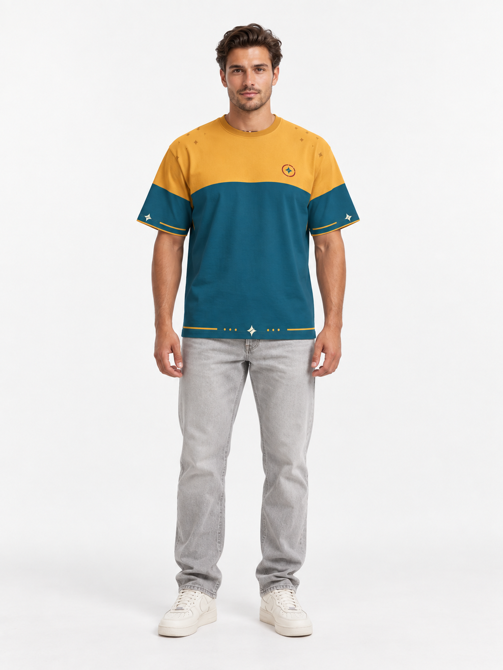 Saffron Tide Boxy Cotton T-Shirt — front model styling illustration