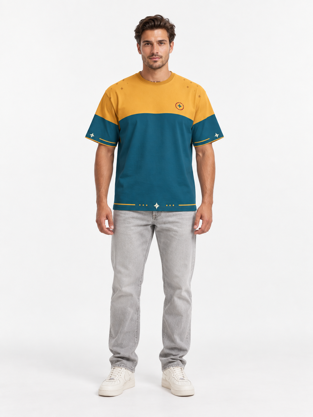 Saffron Tide Boxy Cotton T-Shirt — front model styling illustration