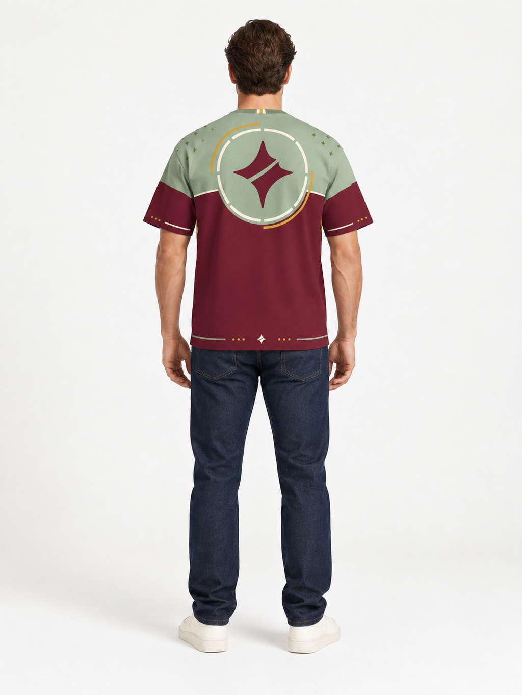 Sage Bordeaux Boxy Cotton T-Shirt — back model styling illustration