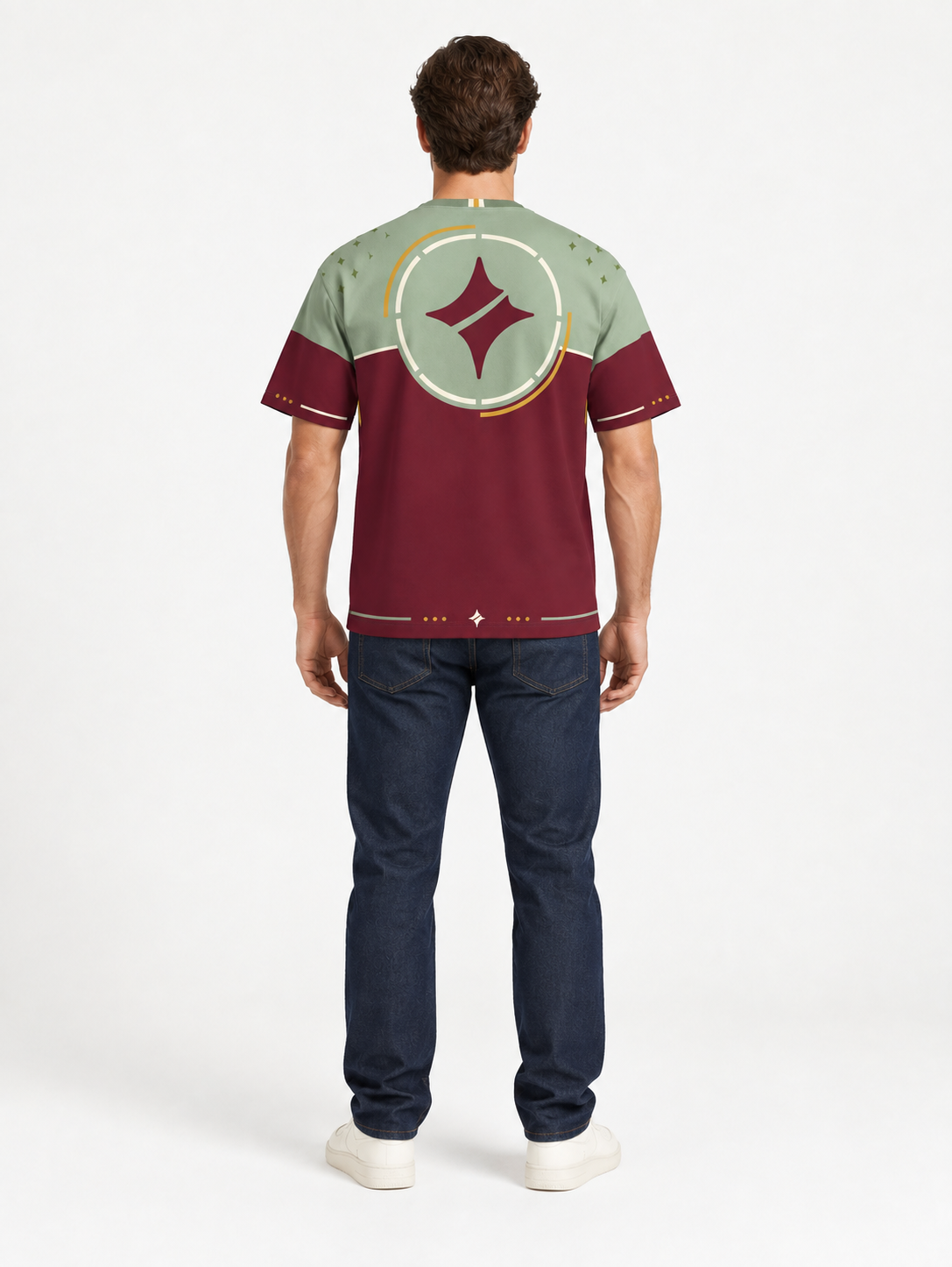 Sage Bordeaux Boxy Cotton T-Shirt — back model styling illustration