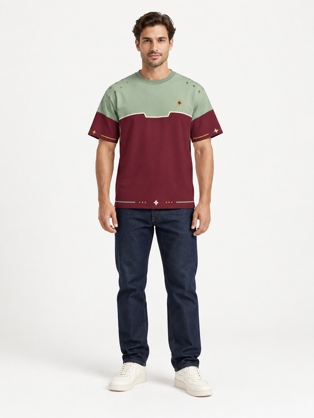 Sage Bordeaux Boxy Cotton T-Shirt — front model styling illustration