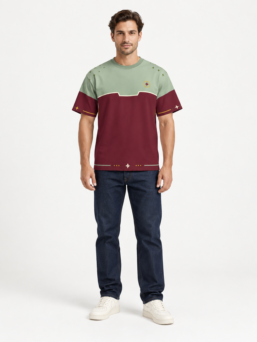 Sage Bordeaux Boxy Cotton T-Shirt — front model styling illustration