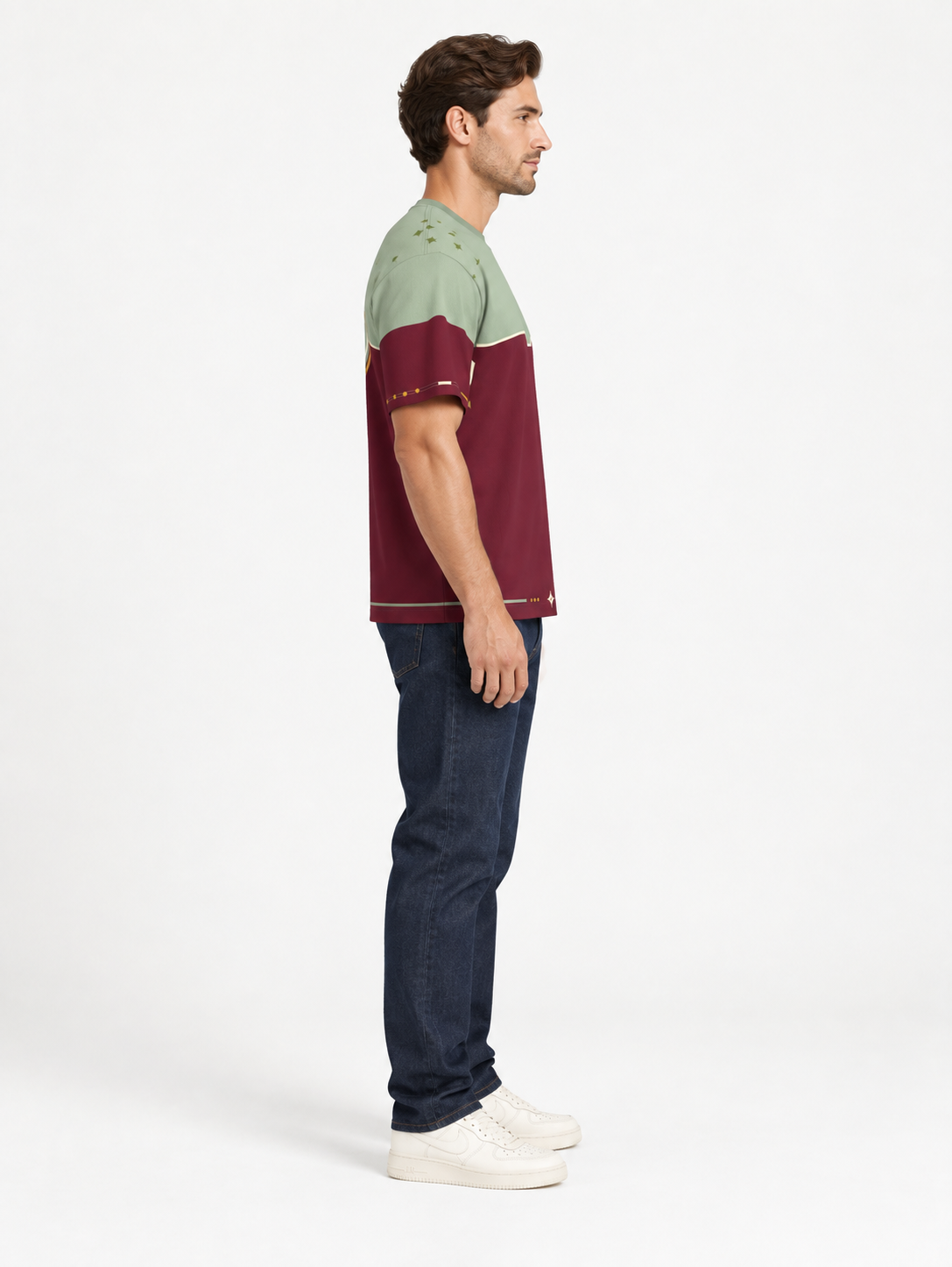 Sage Bordeaux Boxy Cotton T-Shirt — side model styling illustration