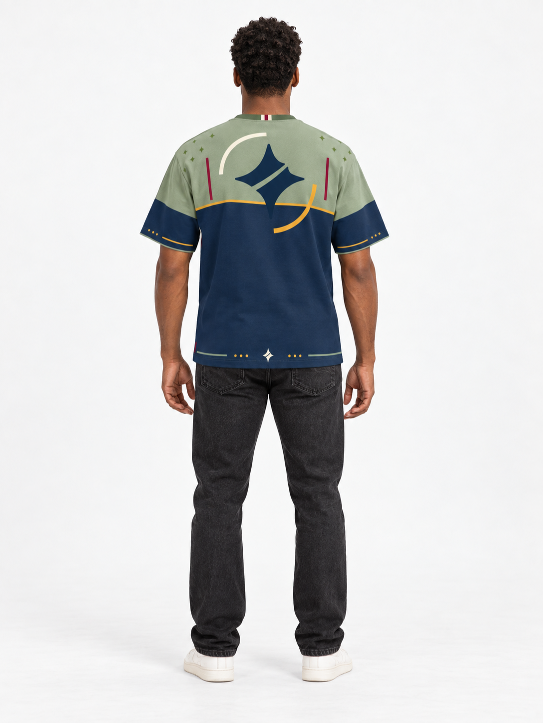 Sage Nautilus Boxy Cotton T-Shirt — back model styling illustration