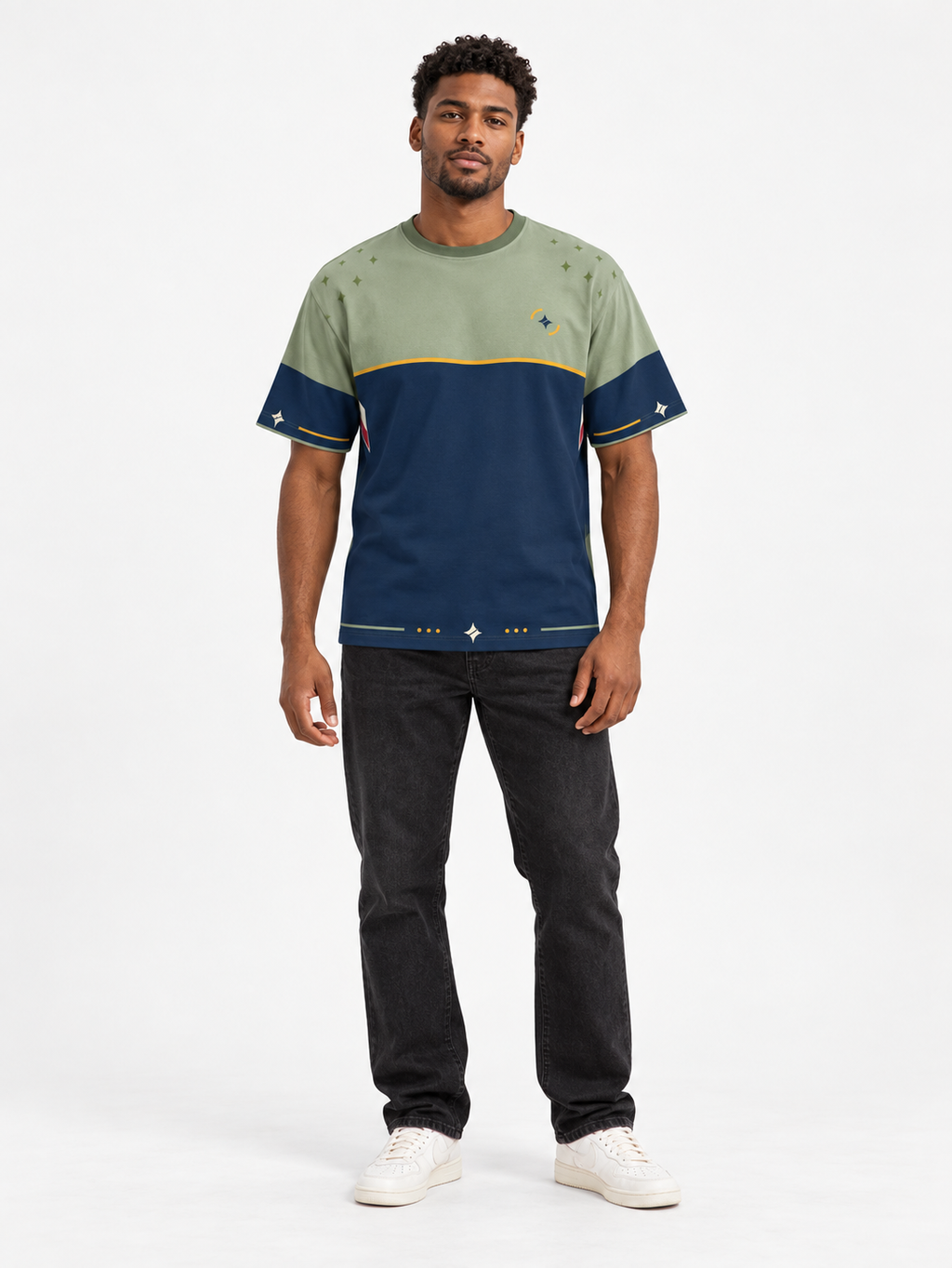 Sage Nautilus Boxy Cotton T-Shirt — front model styling illustration