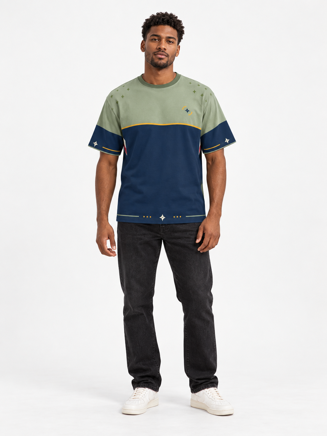 Sage Nautilus Boxy Cotton T-Shirt — front model styling illustration