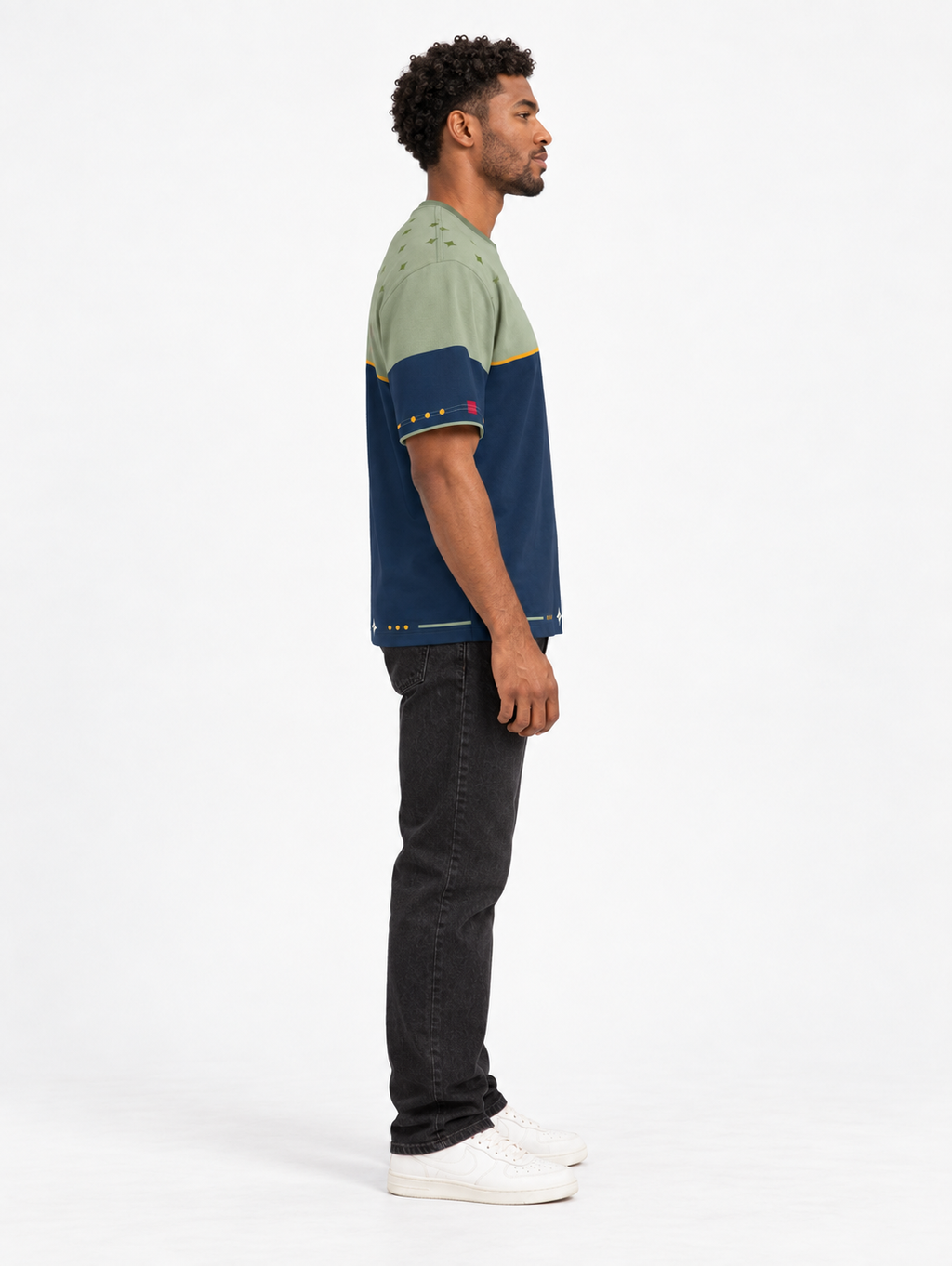 Sage Nautilus Boxy Cotton T-Shirt — side model styling illustration