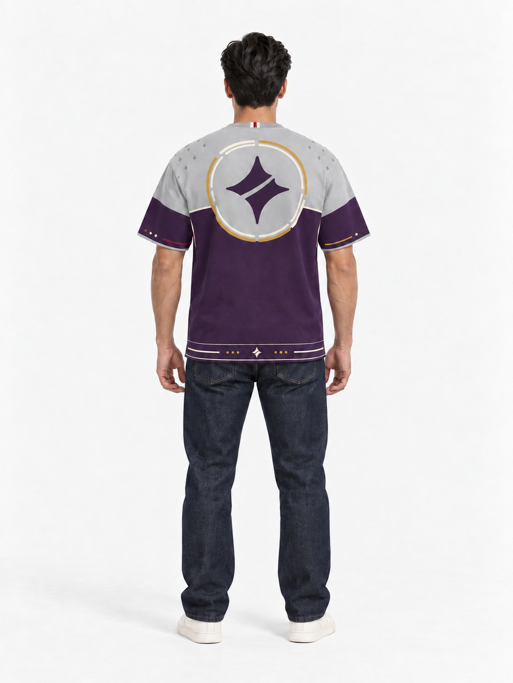 Silver Aubergine Boxy Cotton T-Shirt — back model styling illustration
