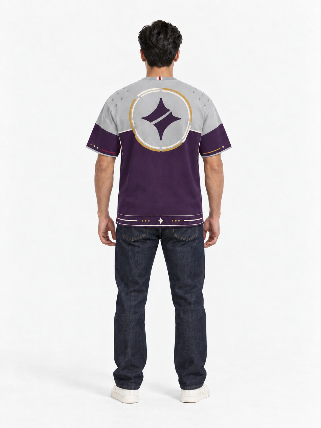 Silver Aubergine Boxy Cotton T-Shirt — back model styling illustration