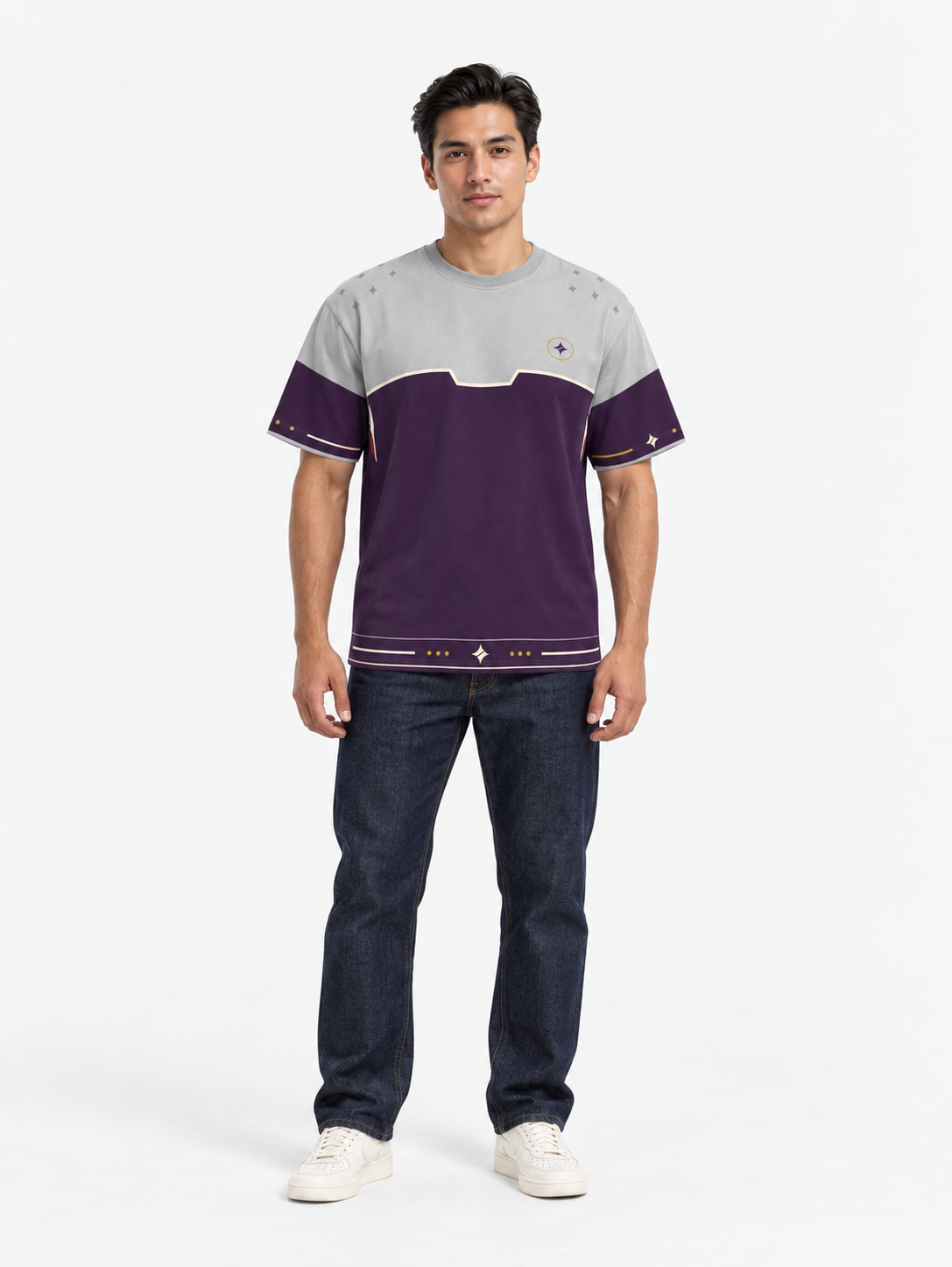 Silver Aubergine Boxy Cotton T-Shirt — front model styling illustration