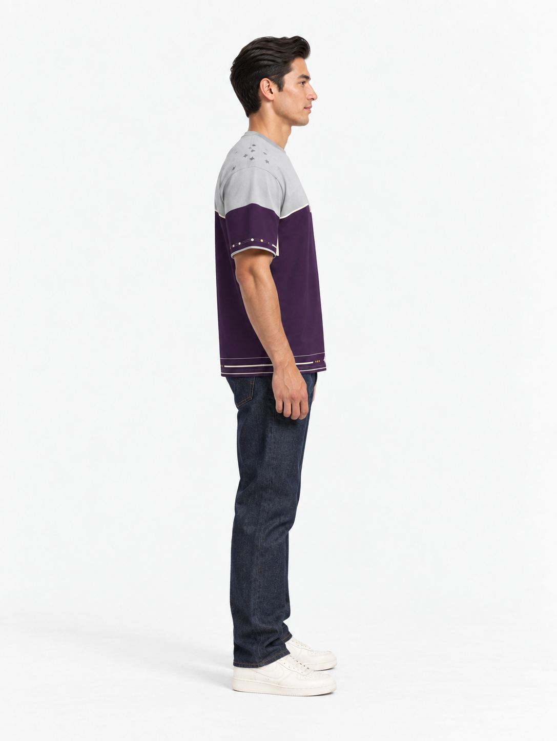 Silver Aubergine Boxy Cotton T-Shirt — side model styling illustration